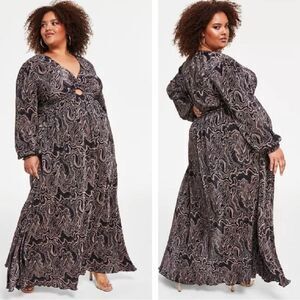 Nina Parker NEW Keyhole Printed Plisse Pleated Maxi Dress Sz 3X Black Taupe